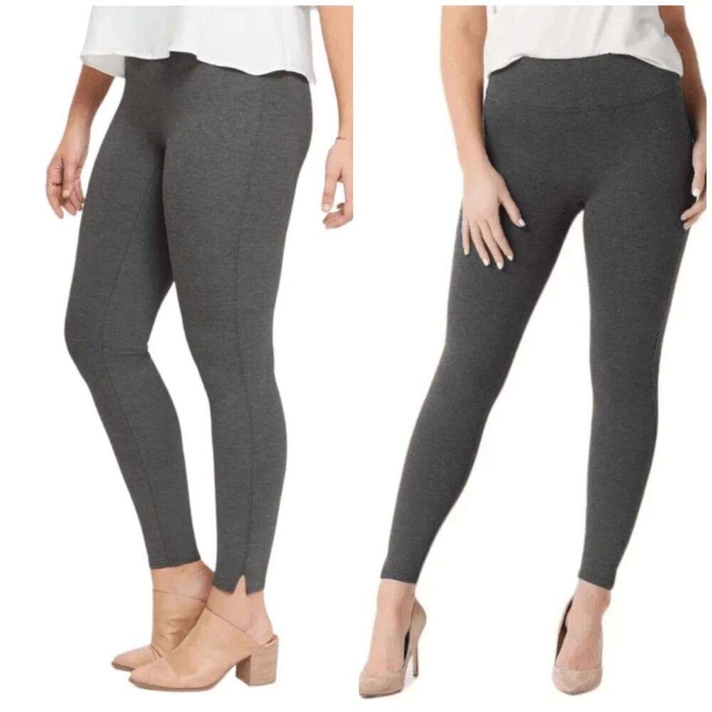 SPANX Ponte Ankle Leggings Charcoal Heather Gray Split Hem Petite M NWT